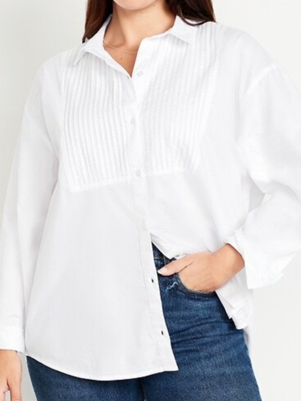 Women's White Oversized Button-down Tuxedo Shirt, Size: Medium